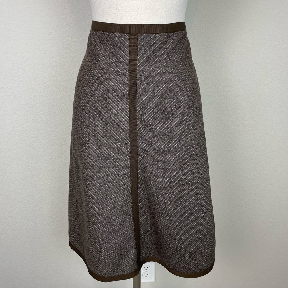 Loro Piana Brown Chevron Cashmere/Wool Skirt Textured A-Line Skirt Sz 48